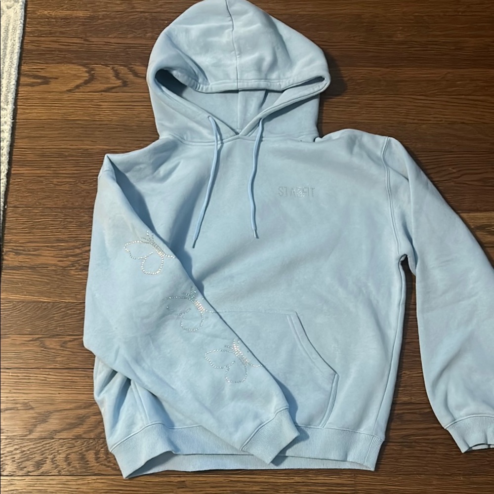Stsrfit Rhinestone Logo Sweatshirt - Light blue butterfly sleeve